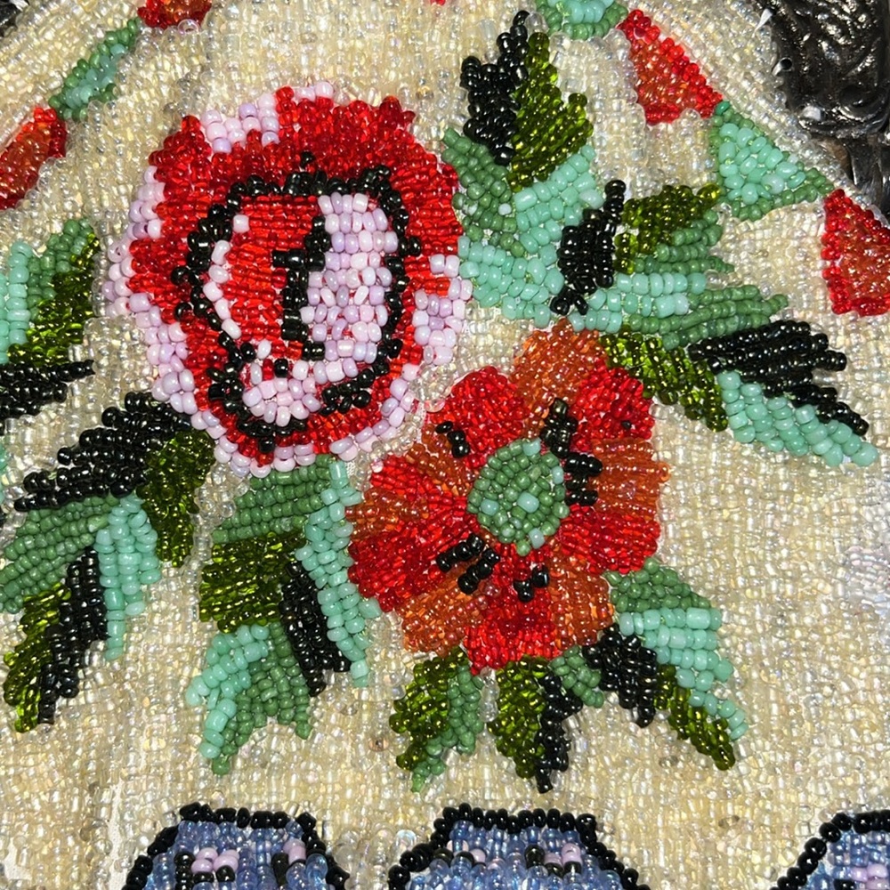 VTG Christiana 100% Silk Hand Beaded Purse Art Deco W/ Mirror & Long Chain - Picture 5 of 10